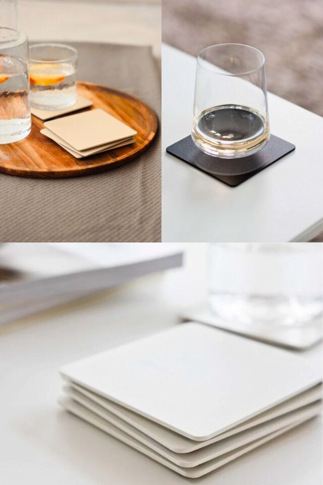 Metal Dekoratif Bardak Altlığı 3'lü Set - Renkli Kare Kupa Bardak Altlıkları