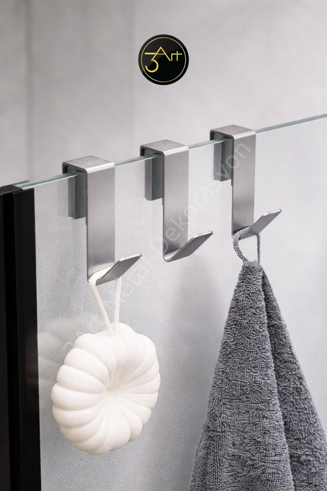 3'lü Kapı Üstü Askılık – Delmesiz Duş Kabini & Banyo Havluluk Askısı
