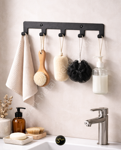 Demir Banyo Askısı - Duvara Monte Havlu Ve Elbise Askısı 5 Kancalı