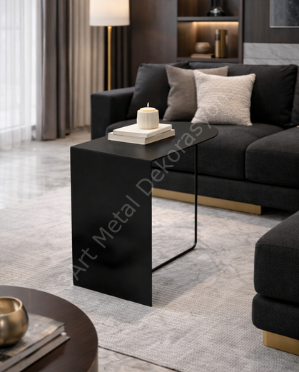 Yan Sehpa – Minimal Tasarım C Tipi Sehpa - Koltuk Yanı & Ofis İçin Şık Metal Sehpa