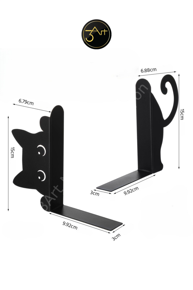 2'li Kedi Kitap Tutucu - Dekoratif Kitap Desteği - Kaymaz Ofis & Ev Raf Organizer