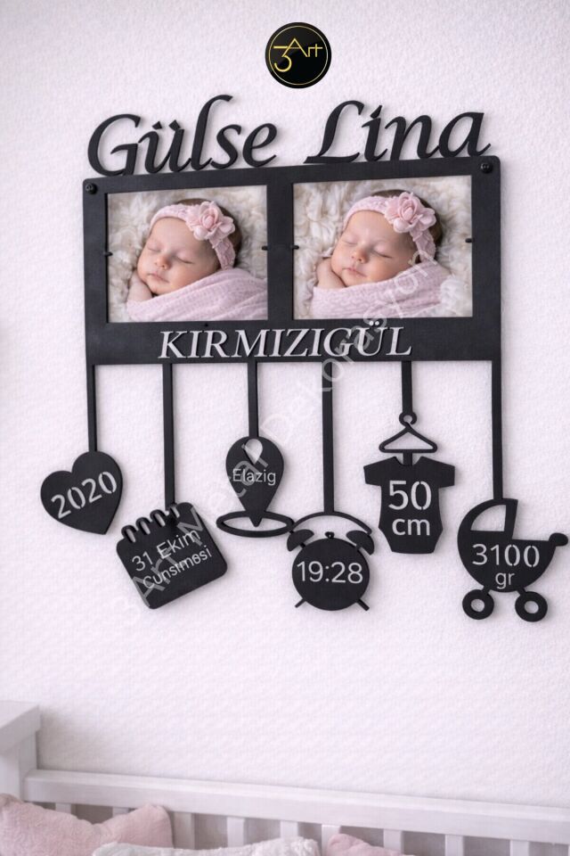 Kişiye Özel Bebek Odası Duvar Tablosu - Doğum Tarihli, Saat, Boy & Kilo