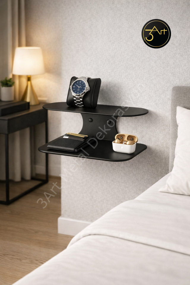 Raf & Komodin - Modern Siyah Duvar Rafı - Telefon, Kitap ve Dekoratif Raf