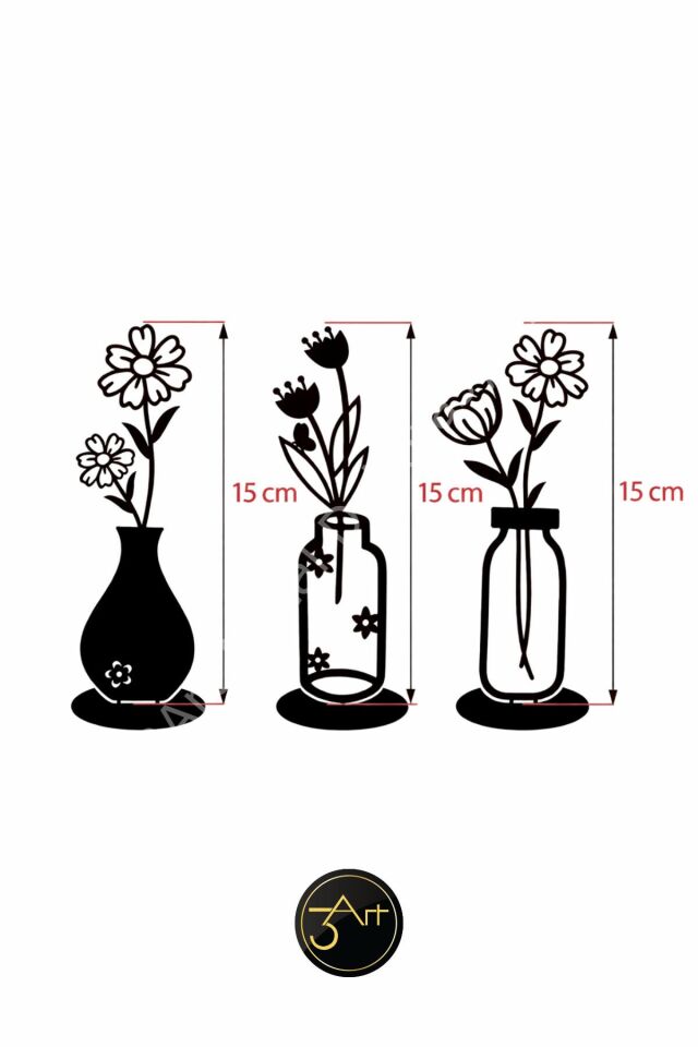 3'lü Dekoratif Vazo Figürleri Seti - Çiçekli Masaüstü Dekor Modern Ev & Ofis Aksesuarı