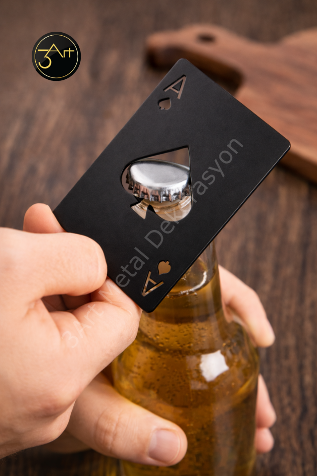 İskambil Kartı Tasarımlı Metal Şişe Açacağı – Paslanmaz Çelik Bira & Soda Açacaği