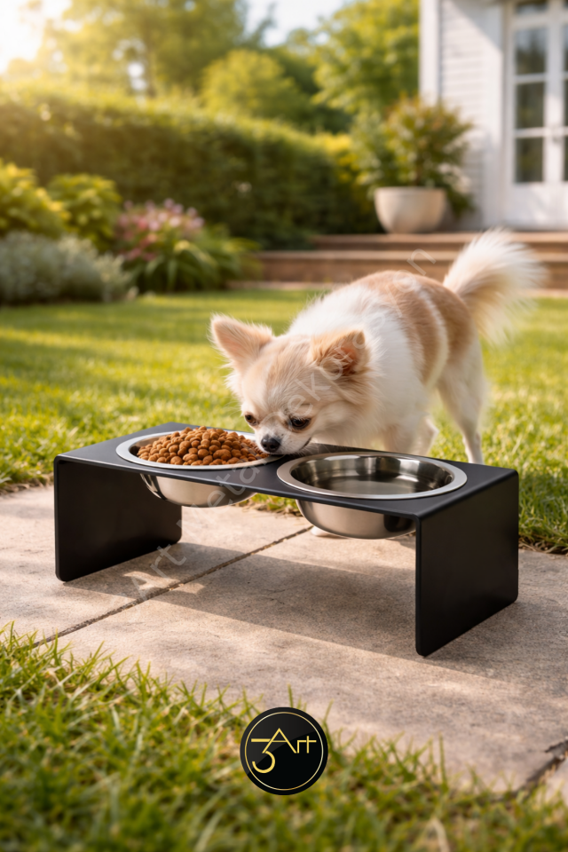 Yükseltilmiş Köpek Mama Kabı Standı – Çift Hazneli Çelik Mama & Su Kabı