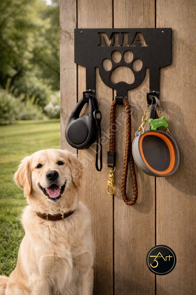 Kişiye Özel İsimli Köpek Askılığı –  Duvar Askısı Tasma & Kayış Askılığı