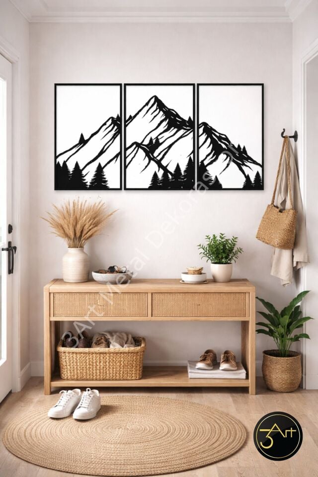 3’lü Dekoratif Tablo Seti - Modern Duvar Dekoru - Salon & Oturma Odası Tablosu