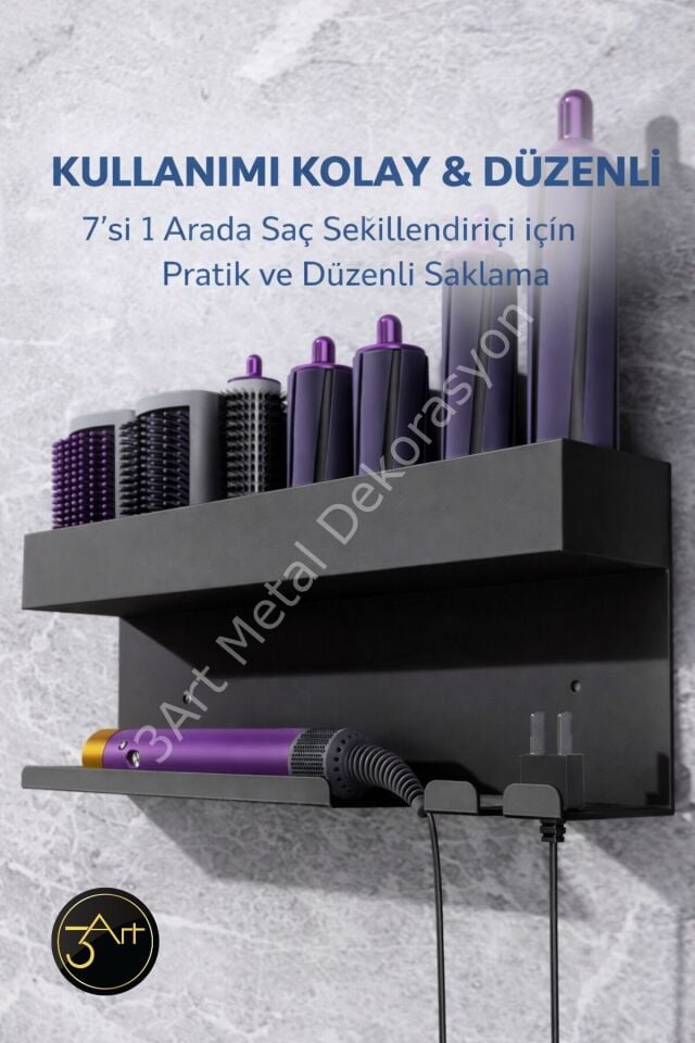Saç Aletleri Organizeri - Metal Fön & Maşa Askılığı - Banyo Düzenleyici Raf