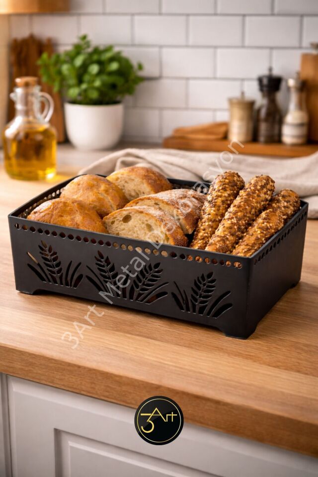 Dekoratif Metal Ekmeklik - Ekmek Sepeti - Modern Mutfak Ekmek Kutusu