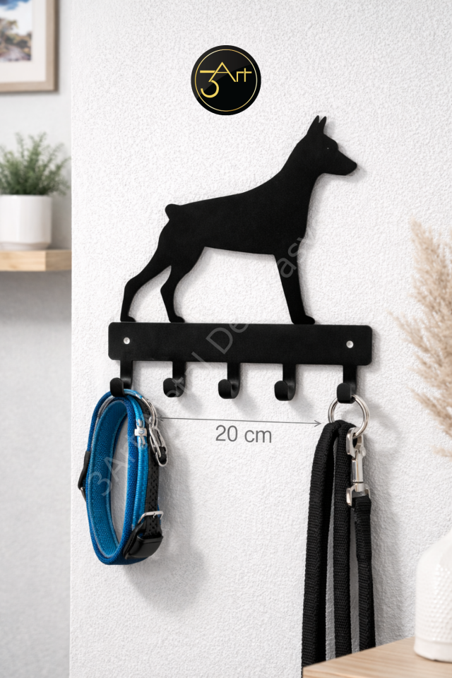 Doberman Figürlü Anahtarlık Askısı – Anahtar ve Tasma Düzenleyici