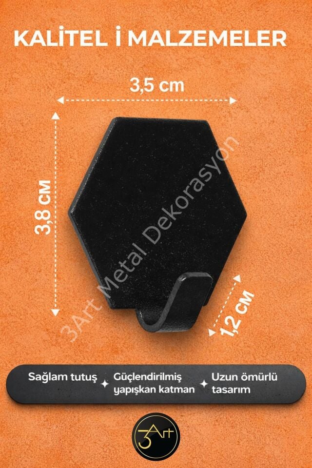 4'lü Kendinden Yapışkanlı Askılık - Güçlü Yapışkanlı Duvar Askısı - Modern Siyah Askı