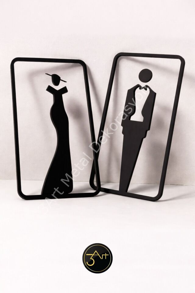 WC Tabelası Seti – & Erkek Figürlü Duvar Tablosu Modern Tuvalet Kapı Dekoru