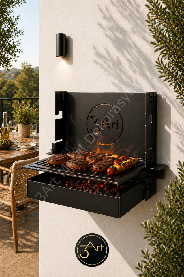 Duvara Monte Katlanır Mangal - Açılır Kapanır Balkon & Bahçe Mangalı, Yer Kaplamayan Pratik BBQ Izgara