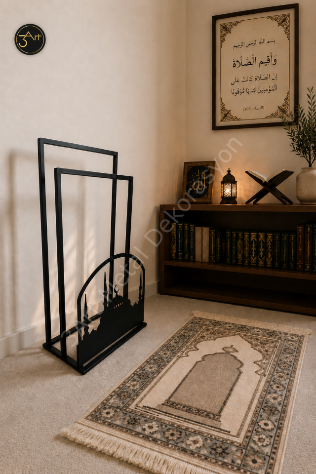 Dekoratif Seccadelik - Metal Seccade Standı -  Modern Şık Seccade Askılığı - Seccade Düzenleyici
