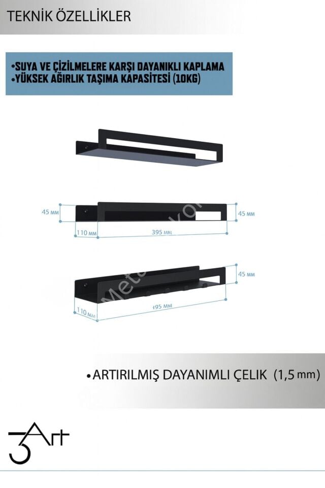 3’lü Banyo Rafı – Duvar Tipi Organizer - Siyah Şık Şampuan ve Aksesuar Raf Seti - Paslanmaz Metal
