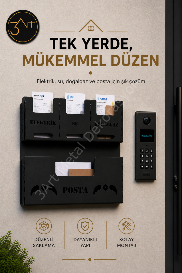 Fatura ve Posta Düzenleyici - Duvara Monte Elektrik Su Doğalgaz Evrak Organizeri