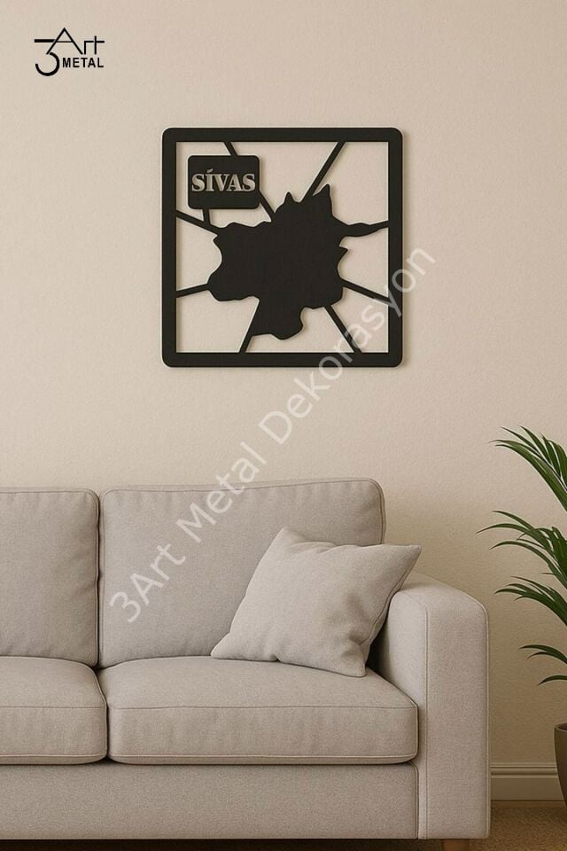 Sivas Haritası Metal Duvar Dekoru – Modern ve Şık Şehir Silueti Tasarım Tablo
