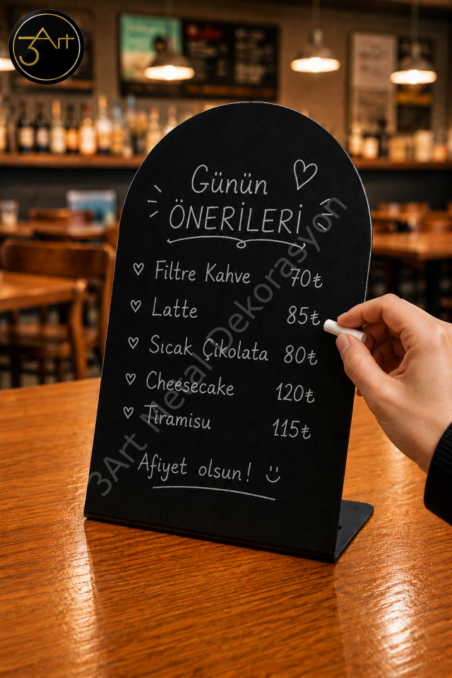 Metal Menü Panosu Yaz Sil - Masaüstü Kafe Restoran Fiyat Listesi ve Tahtası