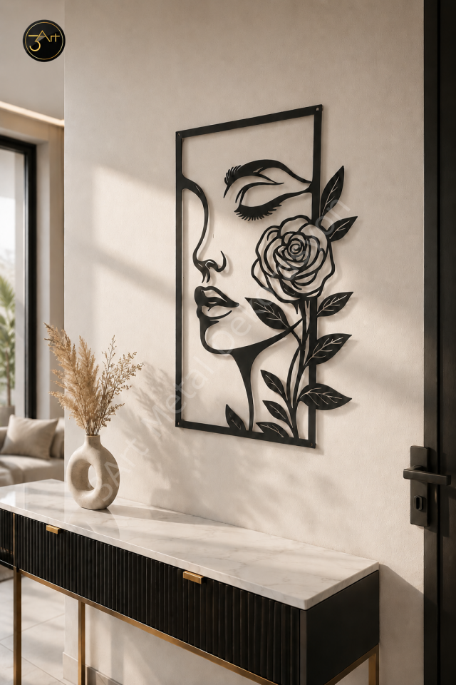 Kadın Silüeti Gül Duvar Tablosu - Modern Duvar Dekoru - Salon, Antre, Yatak Odası Dekorasyonu