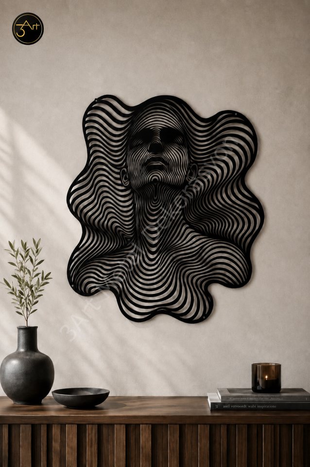 Optik İllüzyon Kadın Duvar Tablosu - Modern Duvar Dekoru -3D Görünümlü Salon Dekorasyonu