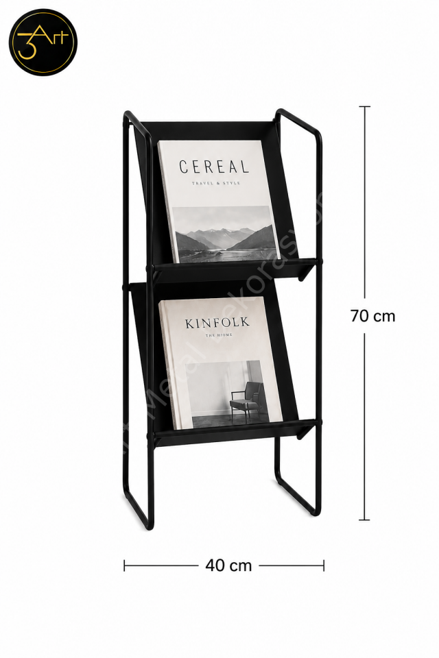Dergilik ve Gazetelik Standı - Modern Dergi Kitaplık - 2 Katlı Dekoratif Dergilik Raf