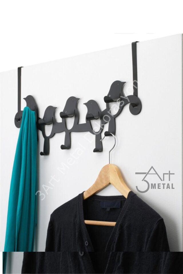 Metal Amerikan Kapı Arkası Askılık - Dekoratif Demir Banyo Askısı - Kuş Detaylı Askılık