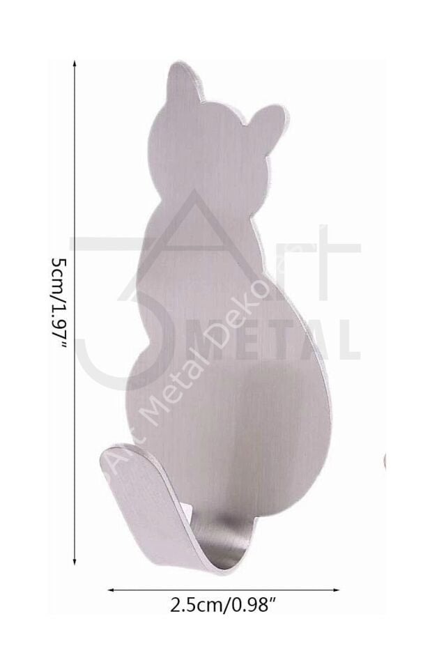 3lü Paslanmaz Kedi Figürlü Metal Askılık - Askı - Anahtarlık - Elbise askısı