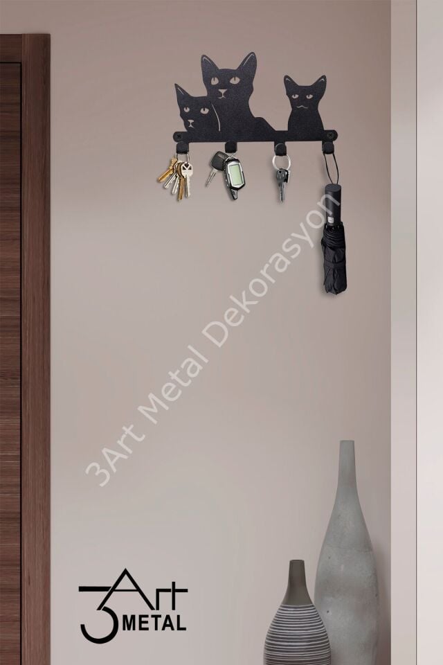Kedi Temalı Dekoratif Anahtar Askısı - Askılık - Anahtarlık - Banyo Askısı - Mutfak Askısı