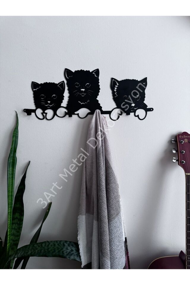 Dekoratif Metal Duvar Askısı - Elbise Askısı - Kedili Askı