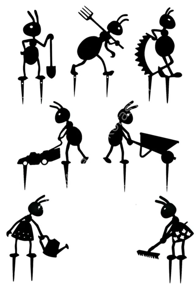 Dekoratif Bahçe Süsleri - 7'li Set Metal Karınca - Saksı Üstüne Heykel Figürü