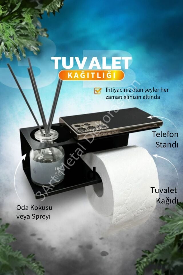 Dekoratif Metal Yapışkanlı Tuvalet Kağıtlığı - Modern Düz Tuvalet Kağıdı Askısı