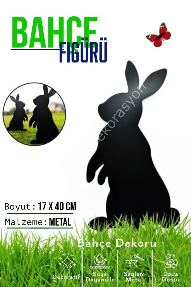 Dekoratif Metal Bahçe Süsü - Bahçe Dekorasyonu Dekor Tavşan - Saksı Üstüne Heykel Figürü