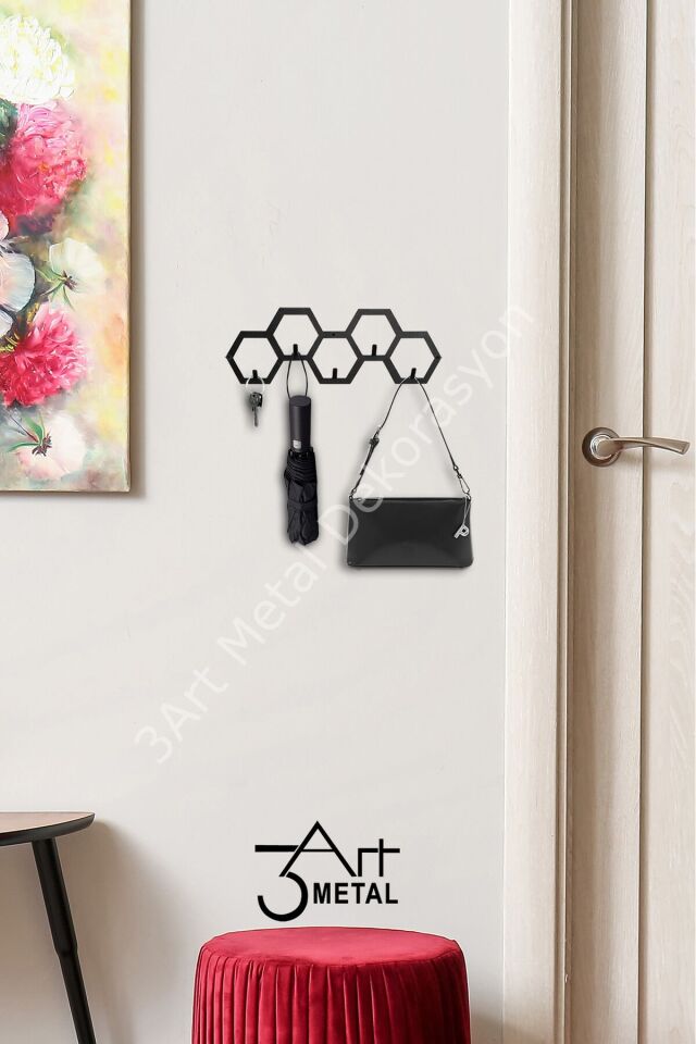 5 Kancalı Duvara Monte Petek Metal Anahtarlık