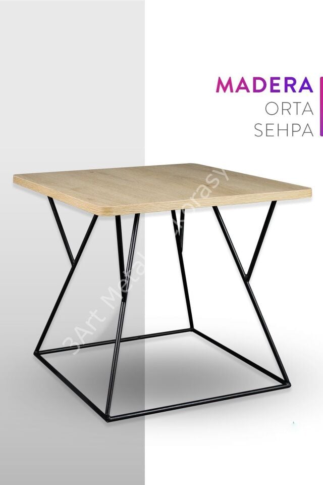 Dekoratif Masif Orta Sehpa - Metal Ahşap Orta Sehpa - Masa
