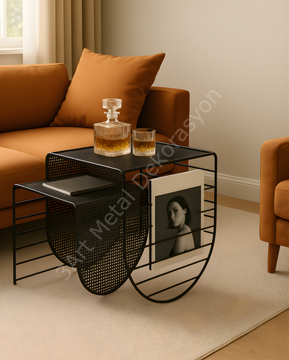 Modern Tasarım Metal Zigon Sehpa - Ikili Set Zigon Sehpa