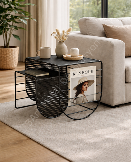 Modern Tasarım Metal Zigon Sehpa - Ikili Set Zigon Sehpa