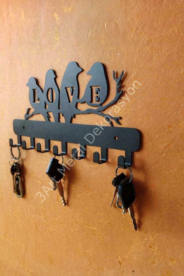 Anahtar Askılığı - Dekoratif Metal Anahtarlık - Kuşlu Askılık - 3artmtl29