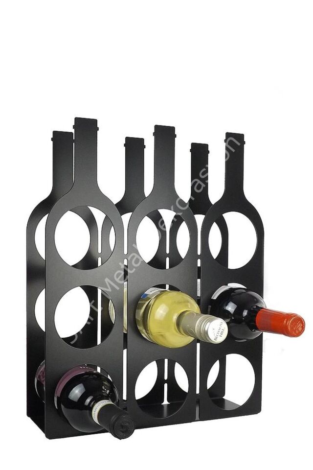Dekoratif Metal Şaraplık - Şişelik- 9 Bölmeli Şaraplık Rafı