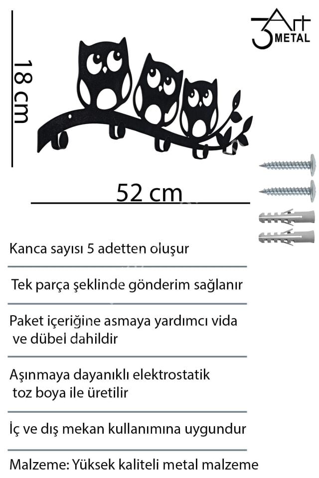 Dekoratif Metal Askılık - Duvar Askısı - Banyo Hol Antre Askısı