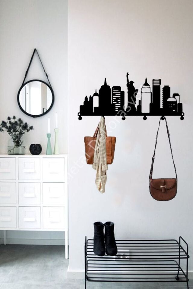 Newyork Siluet Duvar Askısı - Metal Portmanto