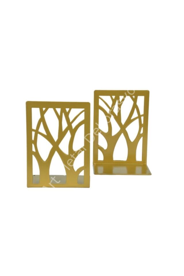 Ağaç Desenli Metal Kitap Desteği - Kitap Tutucu -  ( 2 Li Set) Altın