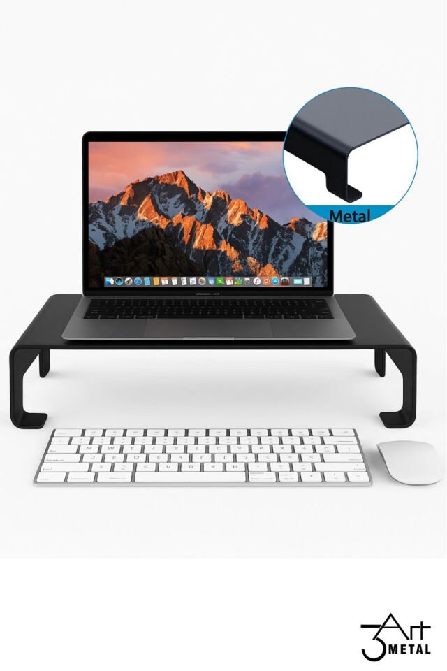 Metal Monitör ve Laptop Yükseltici Stand – Bilgisayar Altlığı – Mat Siyah Masaüstü Organizer