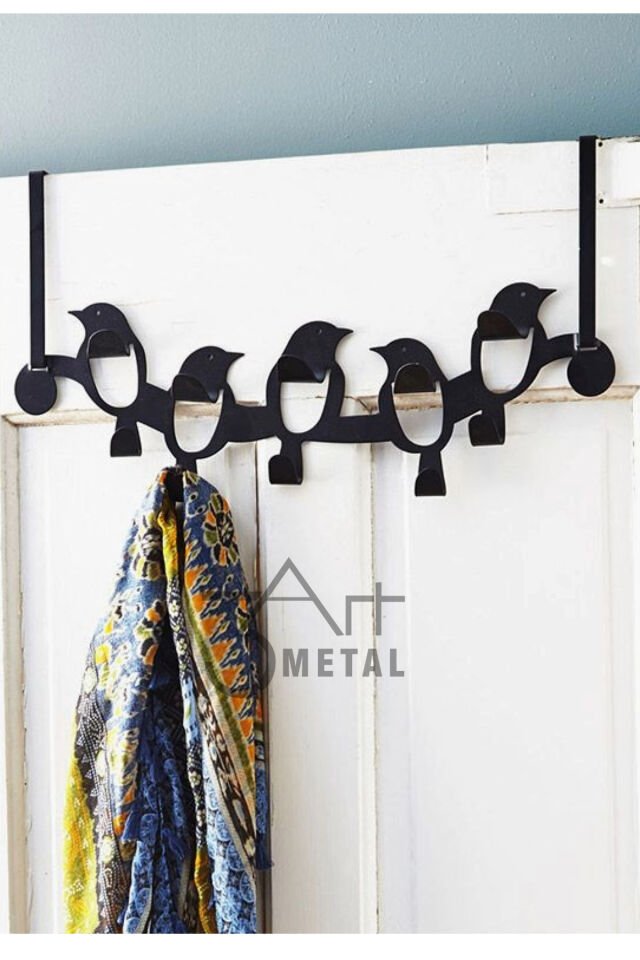 Metal Amerikan Kapı Arkası Askılık - Dekoratif Demir Banyo Askısı - Kuş Detaylı Askılık