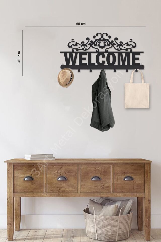 Dekoratif Welcome Metal Duvar Askısı