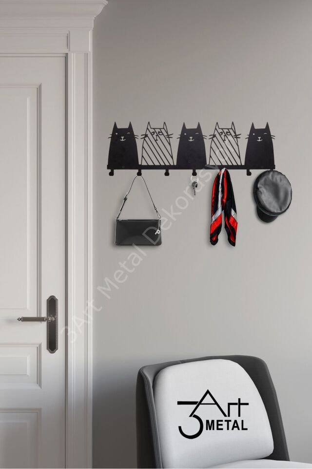 Dekoratif Kedili Metal Duvar Askısı