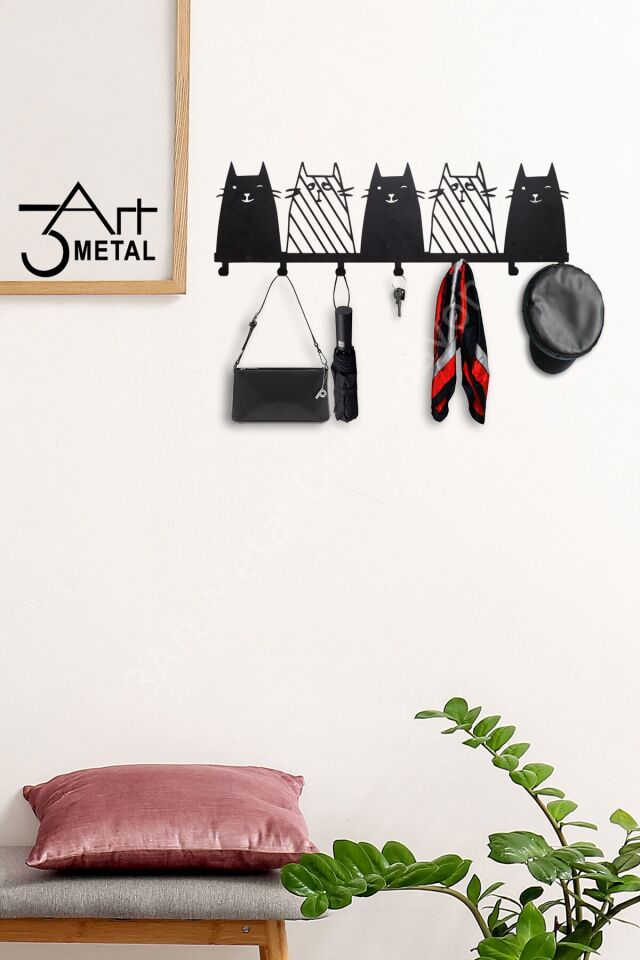Dekoratif Kedili Metal Duvar Askısı