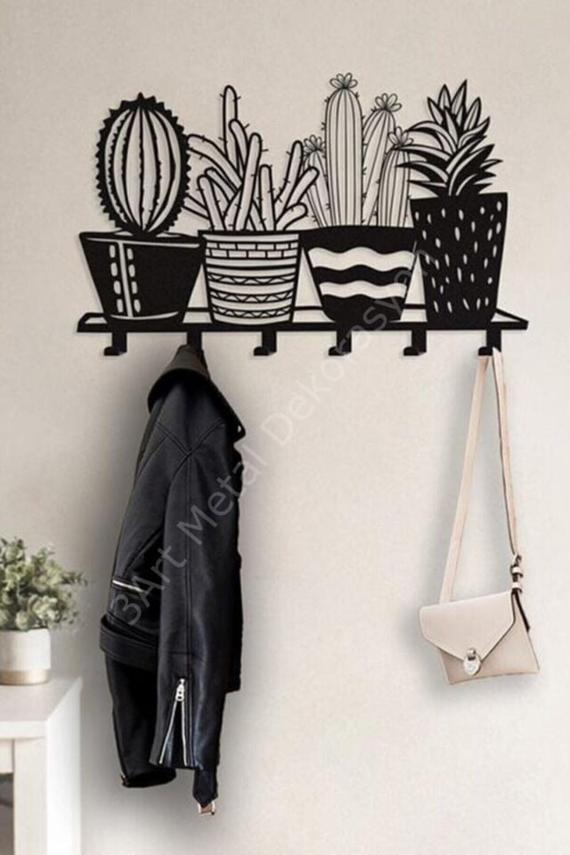 Kaktüs Desenli Metal Elbise Askısı