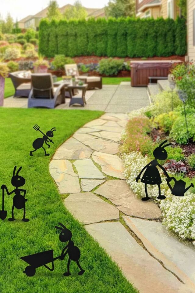 Dekoratif Metal Bahçe Süsü - Bahçe Dekorasyonu Dekor Karınca - Saksı Üstüne Heykel Figürü