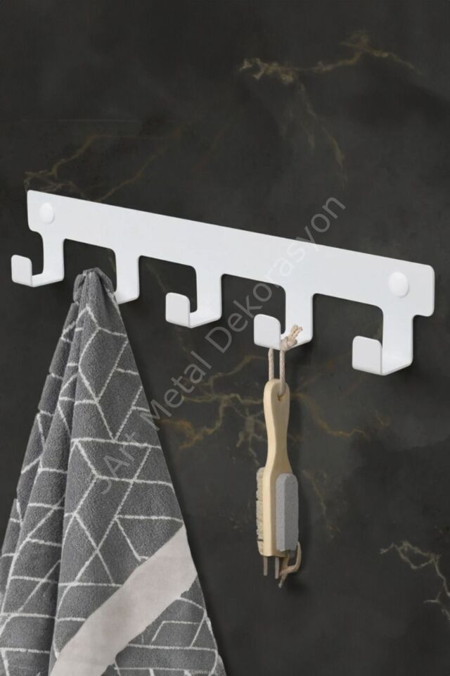 Demir Banyo Askısı - Duvara Monte Havlu ve Elbise Askısı 5 Kancalı